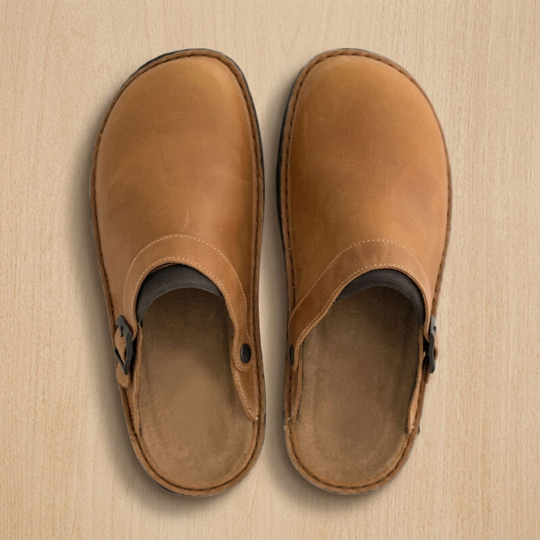 Men's Orthopedic Leather Buckle-Strap Slip-On Clogs