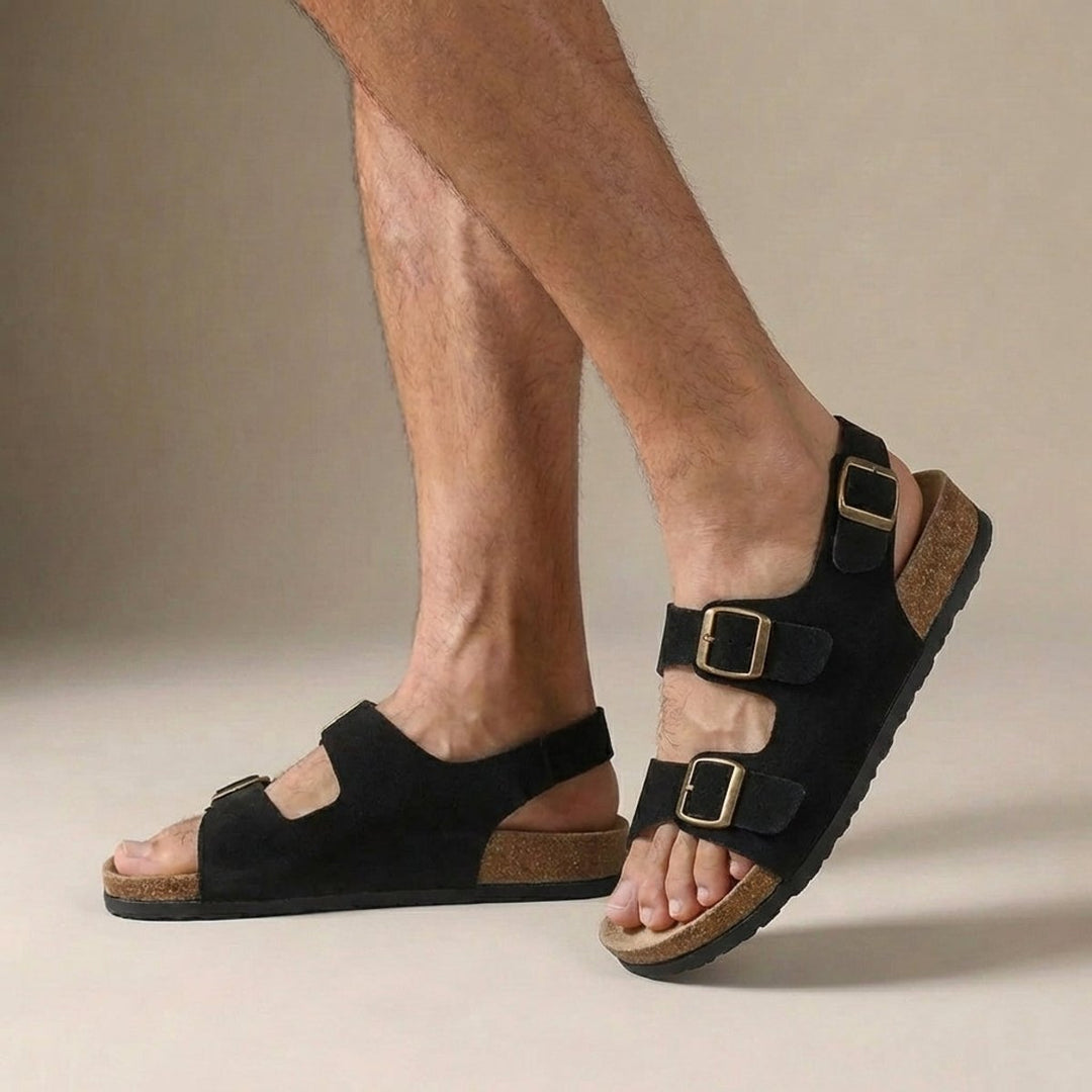 Men's Orthopedic Sandals Cork Sole Adjustable Buckle - Black