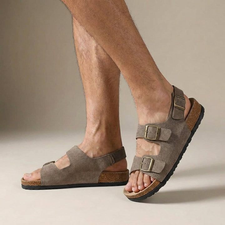Men's Orthopedic Sandals Cork Sole Adjustable Buckle - Khaki