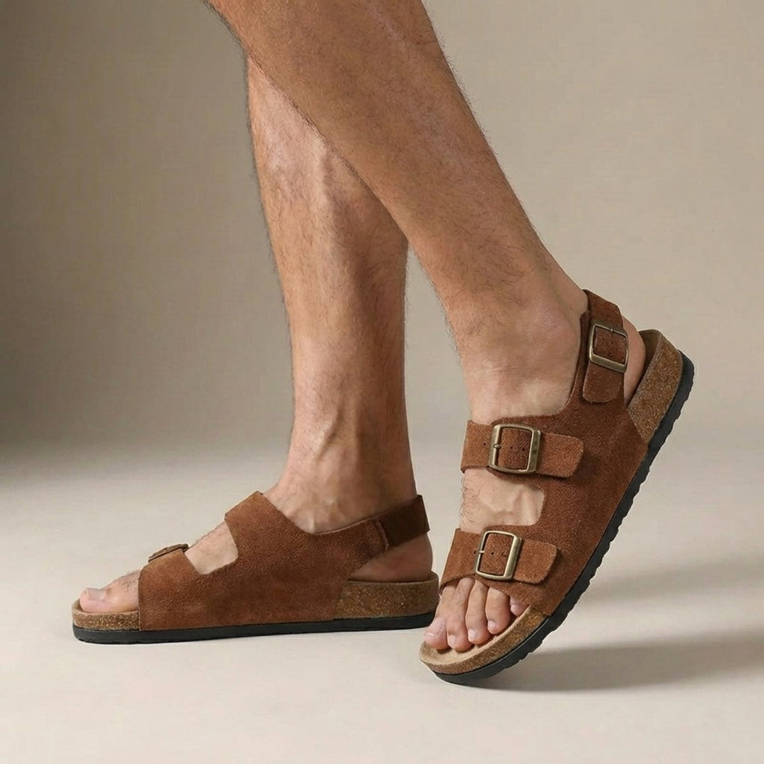 Men's Orthopedic Sandals Cork Sole Adjustable Buckle - Brown