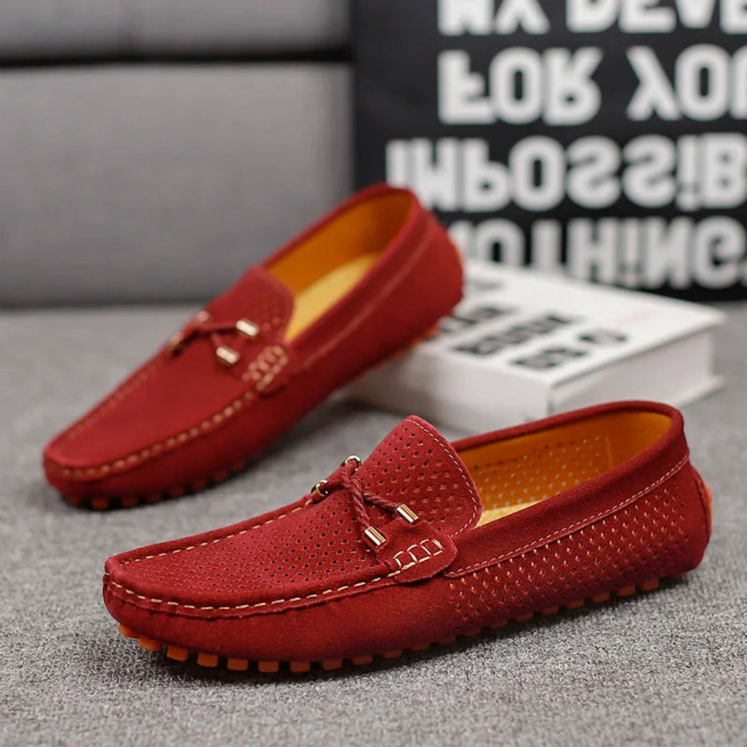 Men's Perforated Suede Slip-On Breathable Driving Loafers