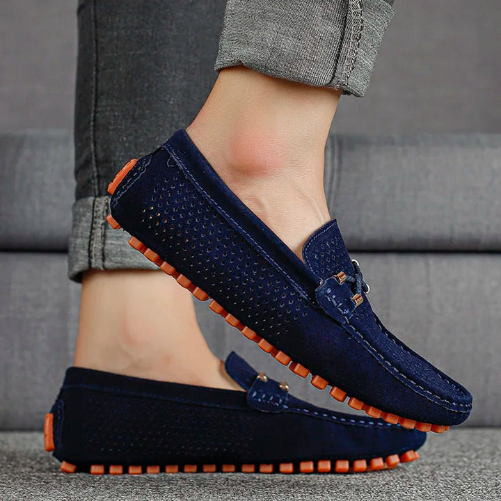 Men's Perforated Suede Slip-On Breathable Driving Loafers
