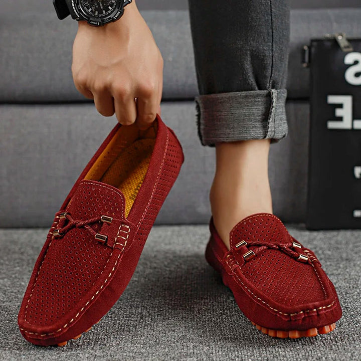 Men's Perforated Suede Slip-On Breathable Driving Loafers