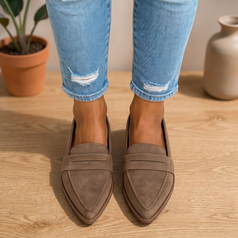 Men's Pointed-Toe Slip-On Suede Penny Loafer Flats