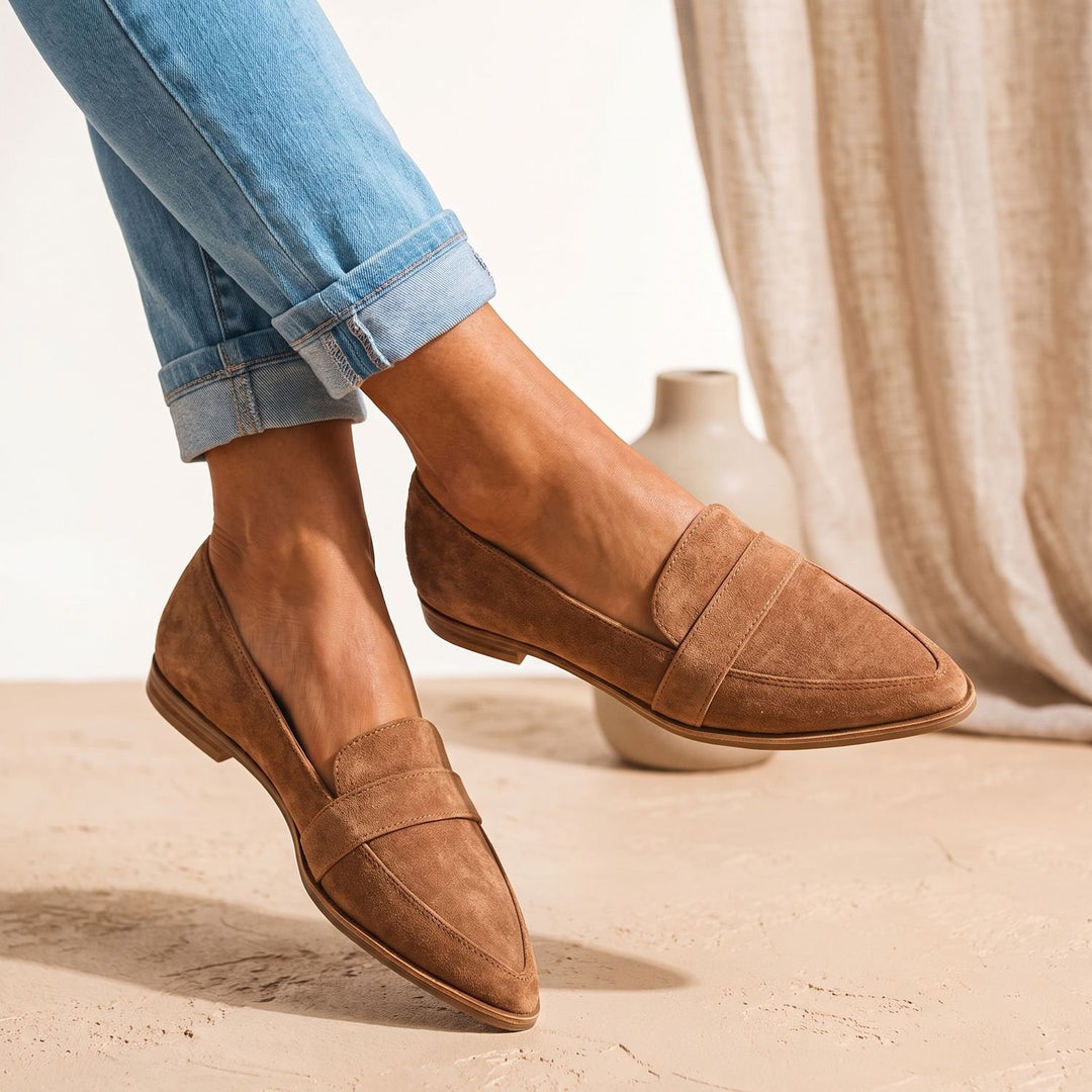 Men's Pointed-Toe Slip-On Suede Penny Loafer Flats