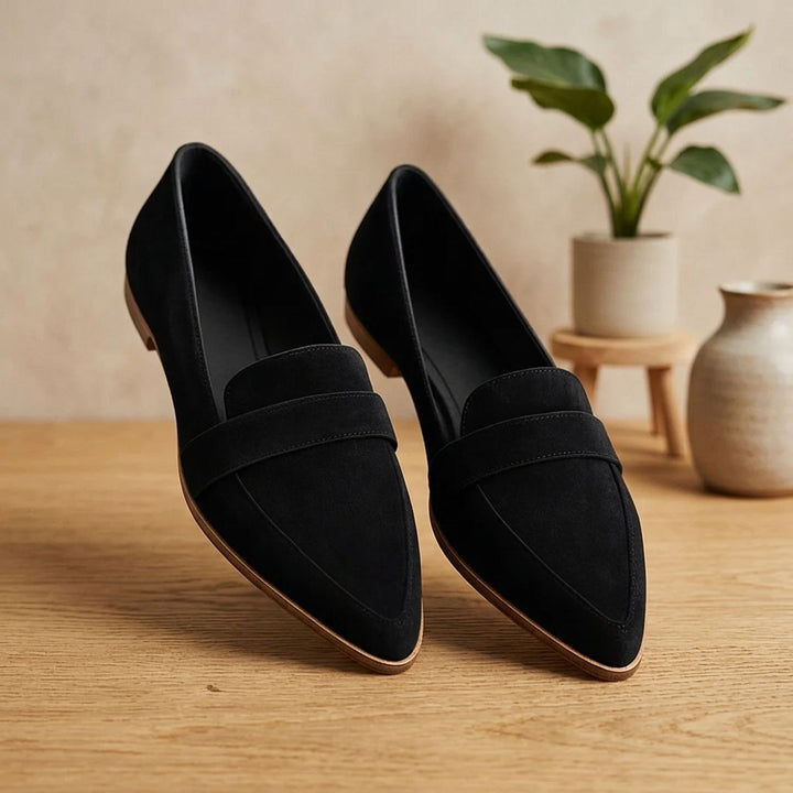 Men's Pointed-Toe Slip-On Suede Penny Loafer Flats - Black