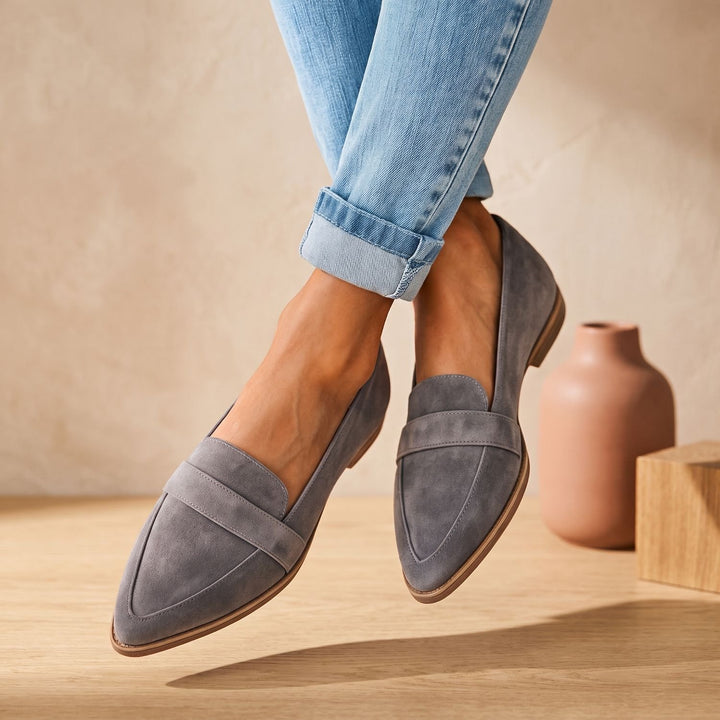 Men's Pointed-Toe Slip-On Suede Penny Loafer Flats - Gray