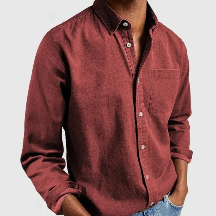 Men's Premium-Fit Long-Sleeve Button-Down Casual Shirt - Red