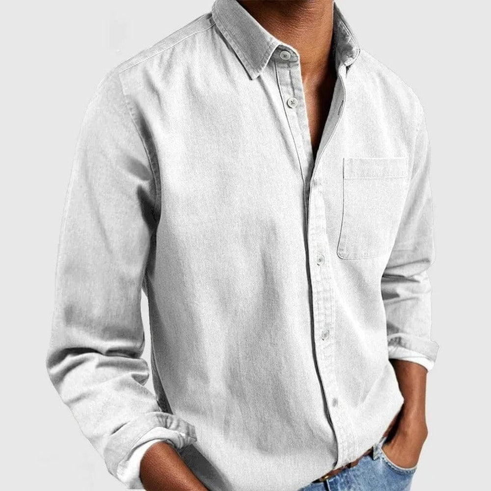 Men's Premium-Fit Long-Sleeve Button-Down Casual Shirt - White