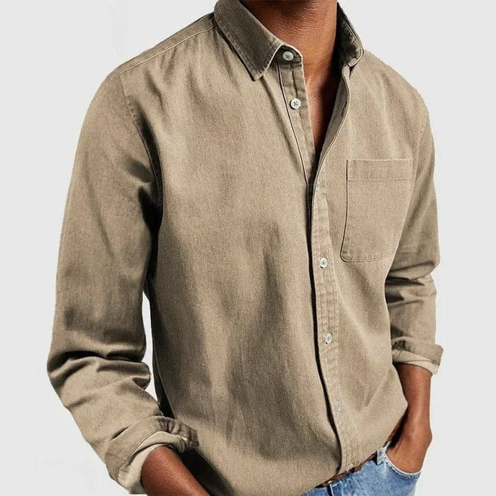 Men's Premium-Fit Long-Sleeve Button-Down Casual Shirt - Khaki