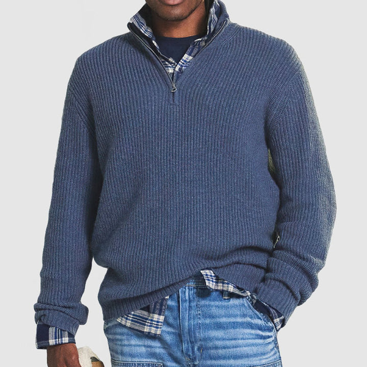 Men's Quarter-Zip Ribbed Knit Sweater Pullover - Blue