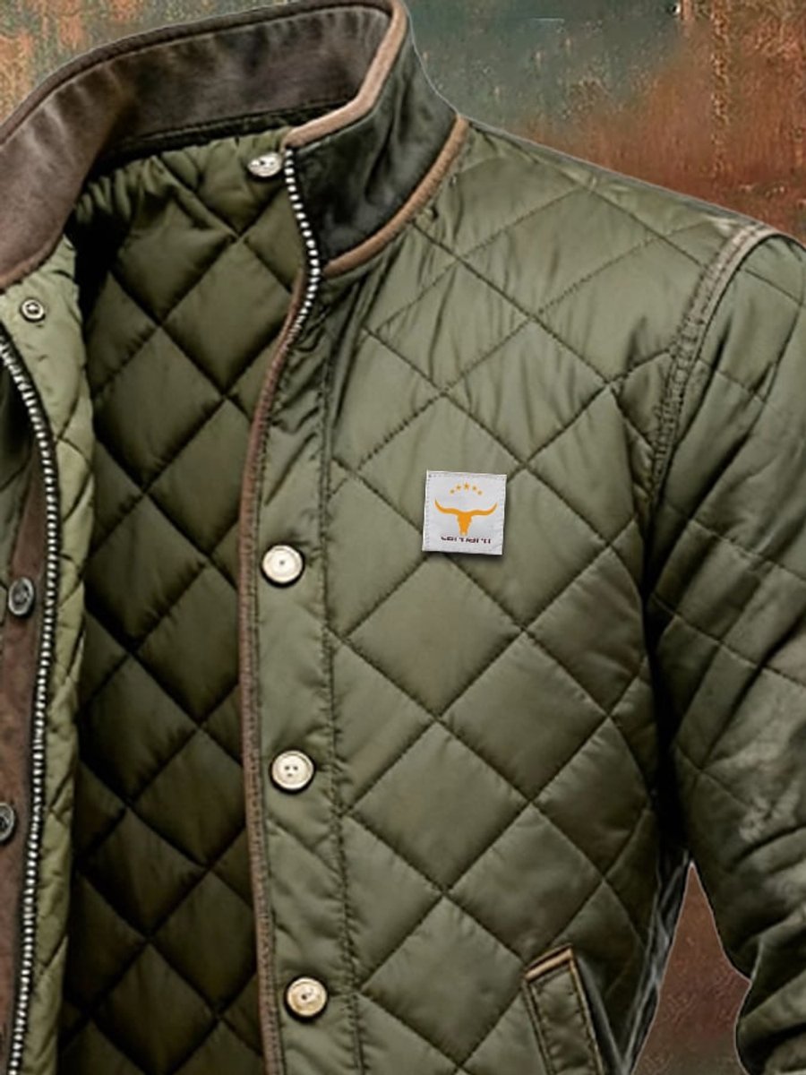 Men's Quilted Bomber Jacket Stand Collar Snap Button Insulated Coat