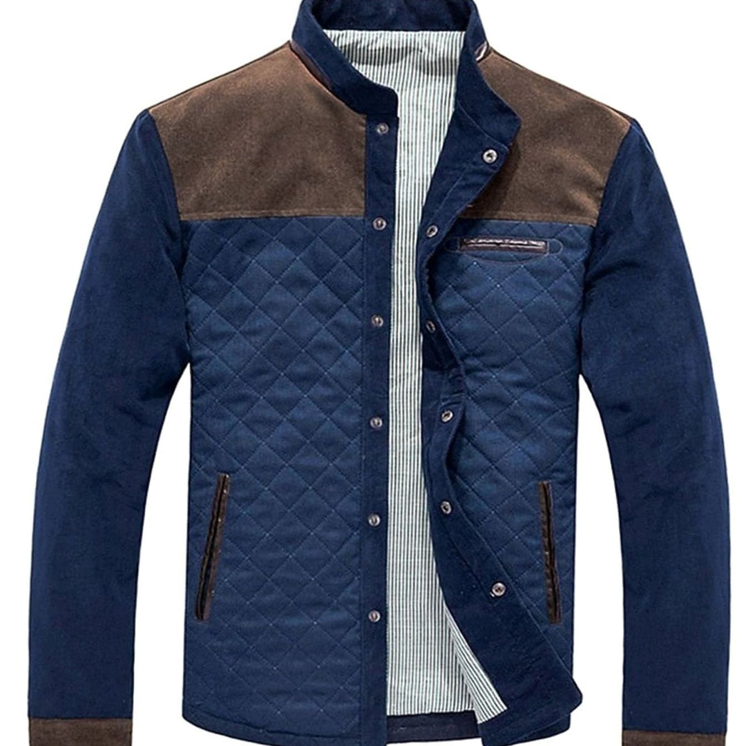 Men's Quilted Color Block Stand-Collar Snap-Button Jacket