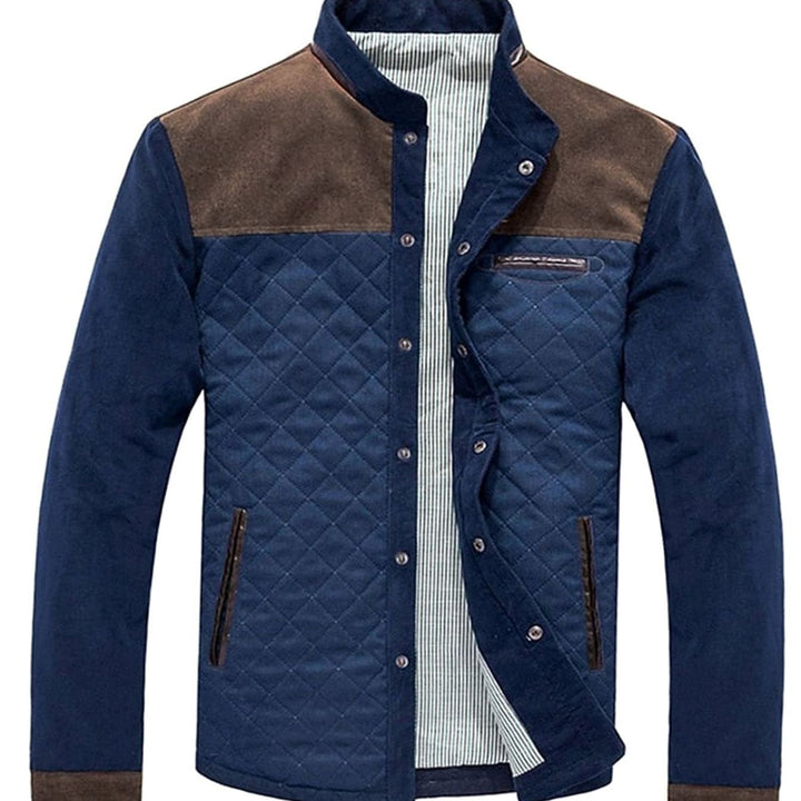 Men's Quilted Color Block Stand-Collar Snap-Button Jacket