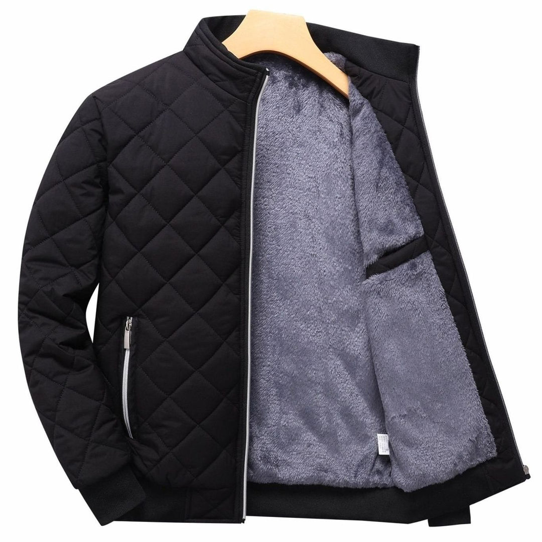 Men's Quilted Fleece-Lined Full-Zip Bomber Jacket - Black