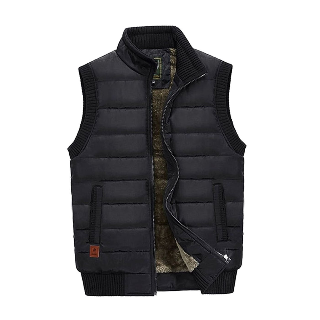 Men's Quilted Fleece-Lined Stand-Collar Puffer Vest - Black