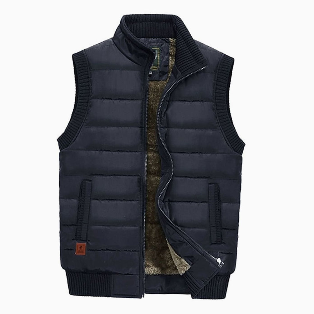 Men's Quilted Fleece-Lined Stand-Collar Puffer Vest - Dark Blue