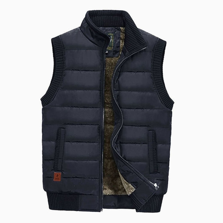 Men's Quilted Fleece-Lined Stand-Collar Puffer Vest - Dark Blue