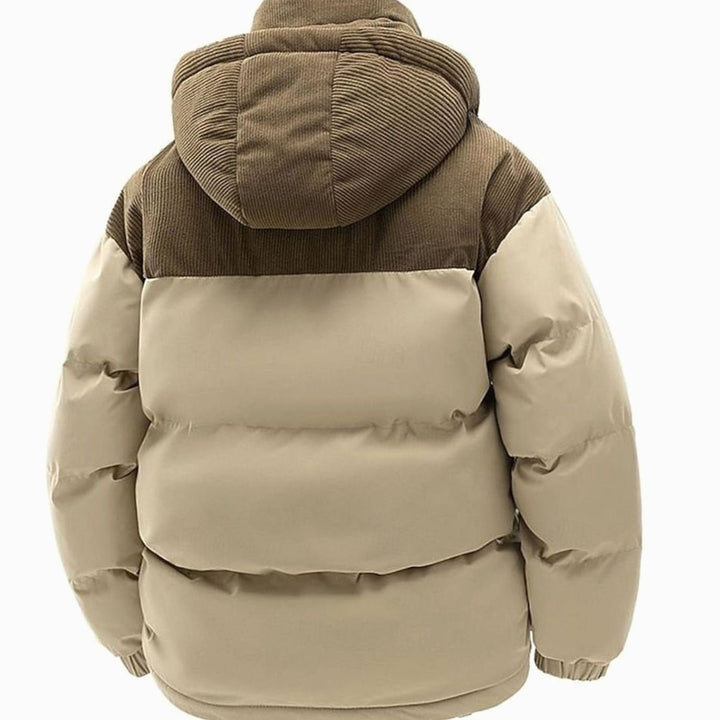 Men's Quilted Hooded Two-Tone Corduroy Puffer Jacket