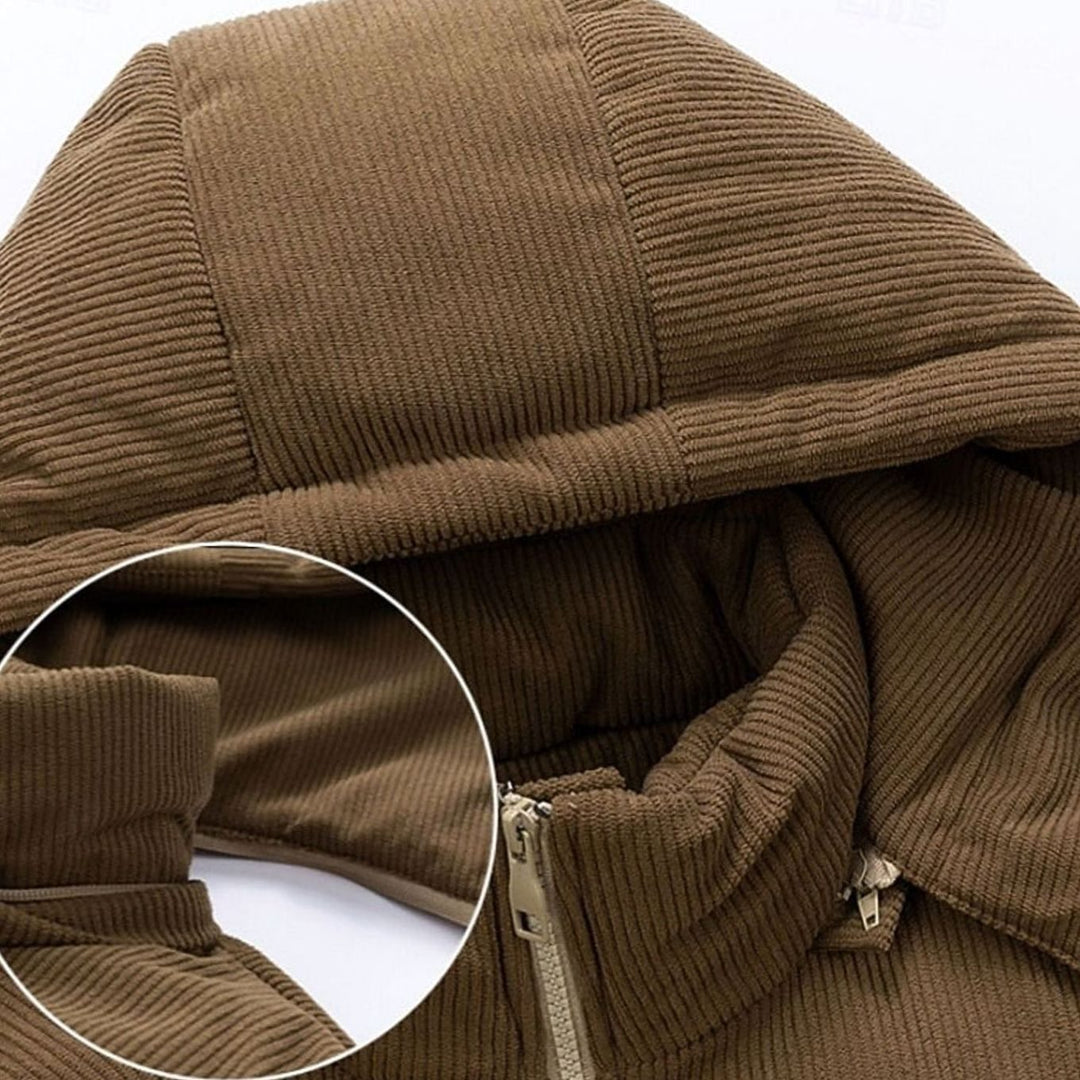 Men's Quilted Hooded Two-Tone Corduroy Puffer Jacket