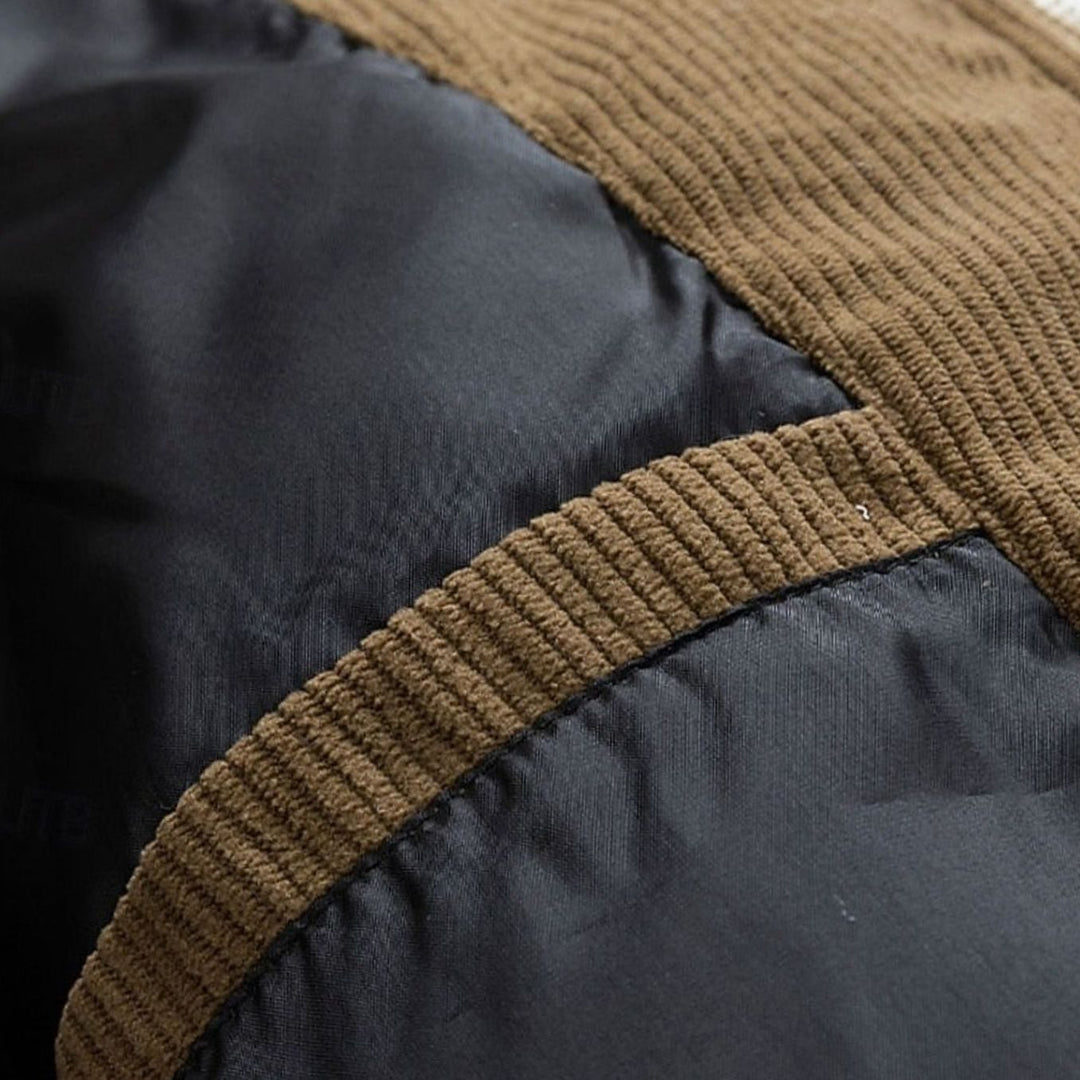 Men's Quilted Hooded Two-Tone Corduroy Puffer Jacket