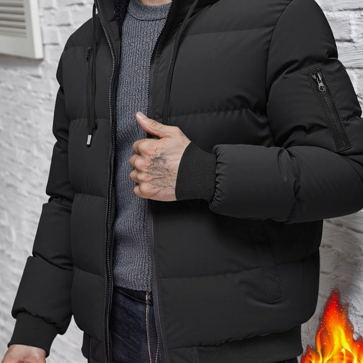 Men's Quilted Hooded Winter Jacket Insulated Full-Zip Puffer Coat - Black