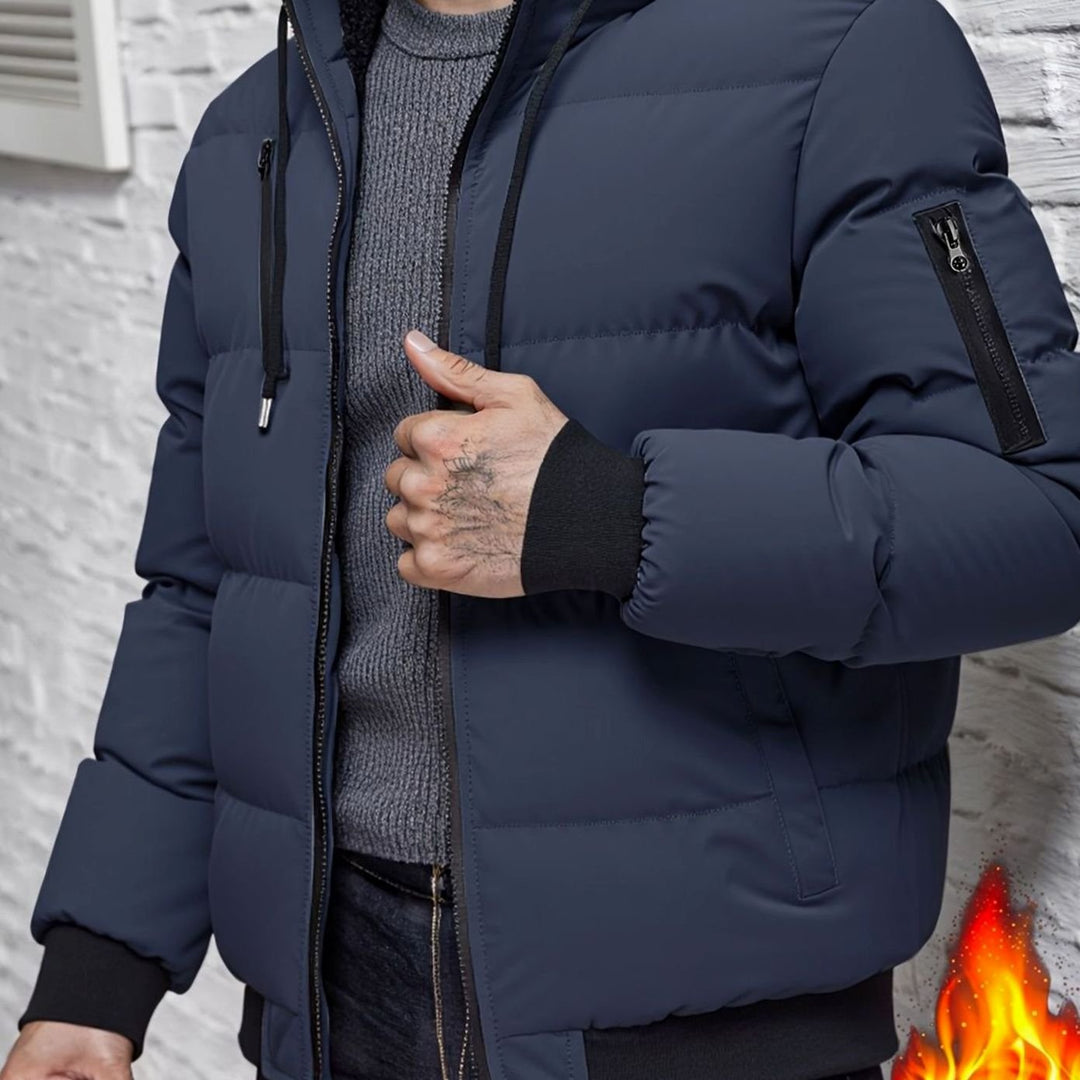 Men's Quilted Hooded Winter Jacket Insulated Full-Zip Puffer Coat - Navy