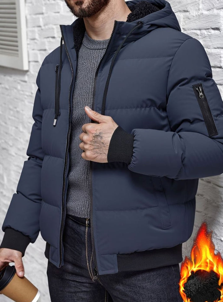 Men's Quilted Hooded Winter Jacket Insulated Full-Zip Puffer Coat