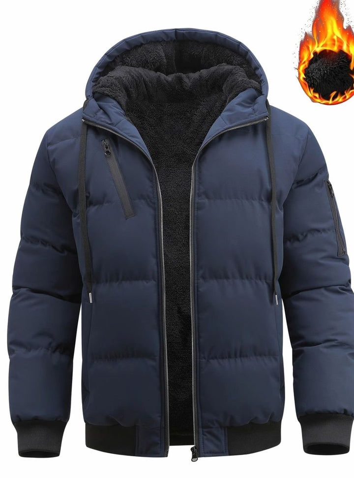 Men's Quilted Hooded Winter Jacket Insulated Full-Zip Puffer Coat