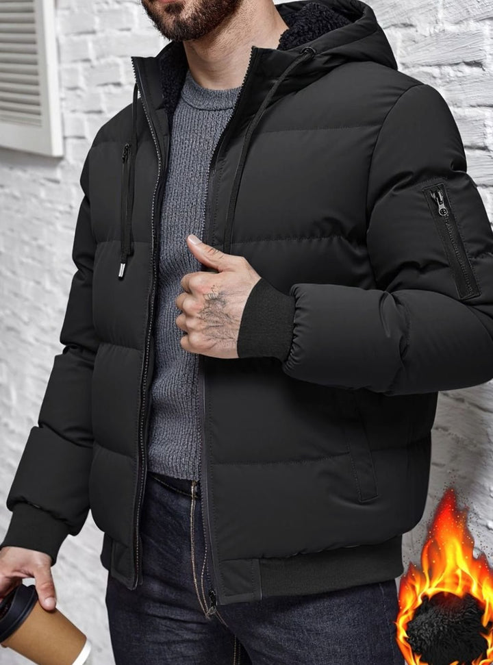 Men's Quilted Hooded Winter Jacket Insulated Full-Zip Puffer Coat