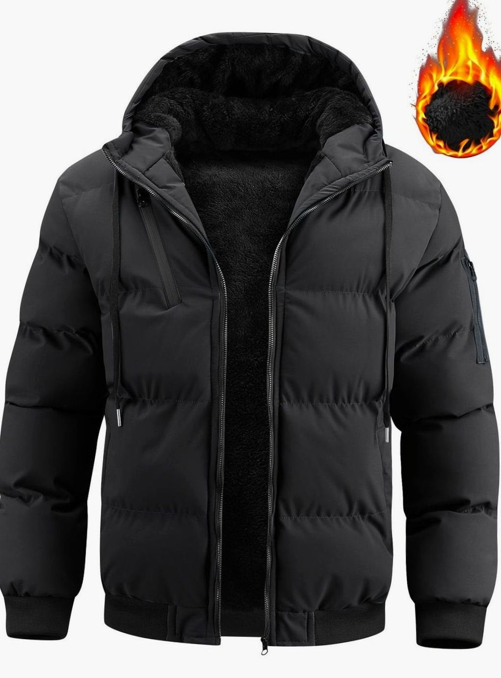Men's Quilted Hooded Winter Jacket Insulated Full-Zip Puffer Coat
