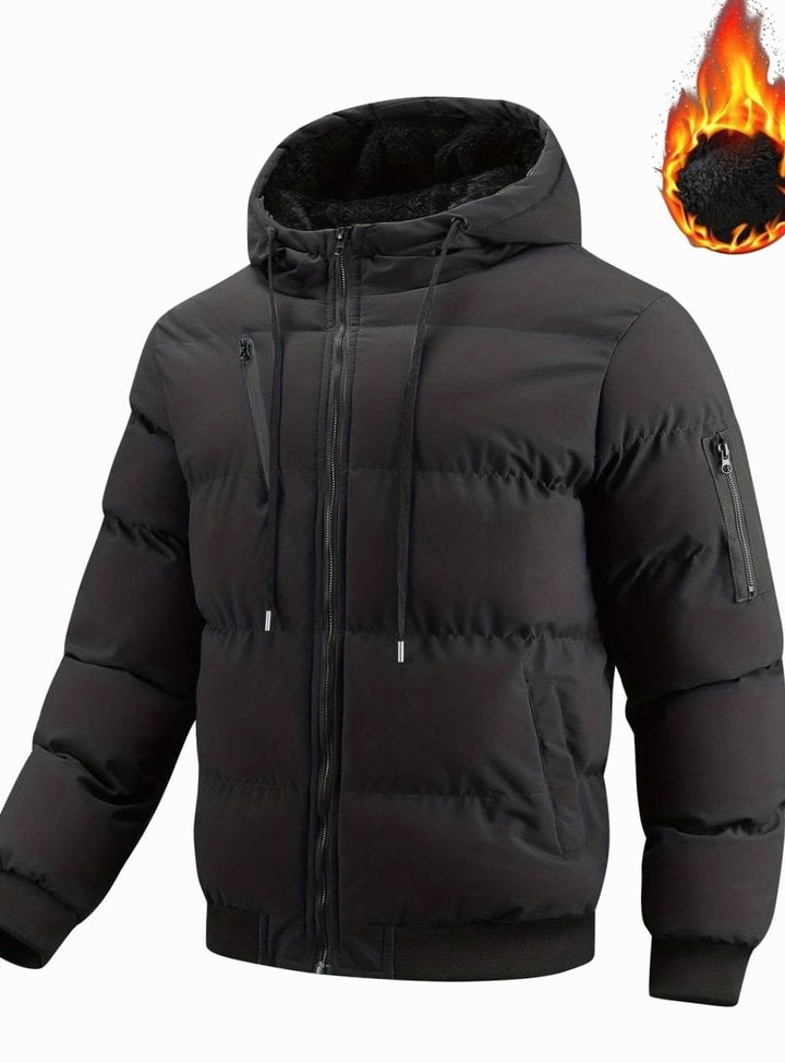 Men's Quilted Hooded Winter Jacket Insulated Full-Zip Puffer Coat