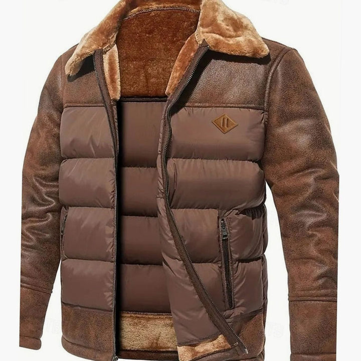 Men's Quilted Jacket Insulated Sherpa-Collar Coated Puffer