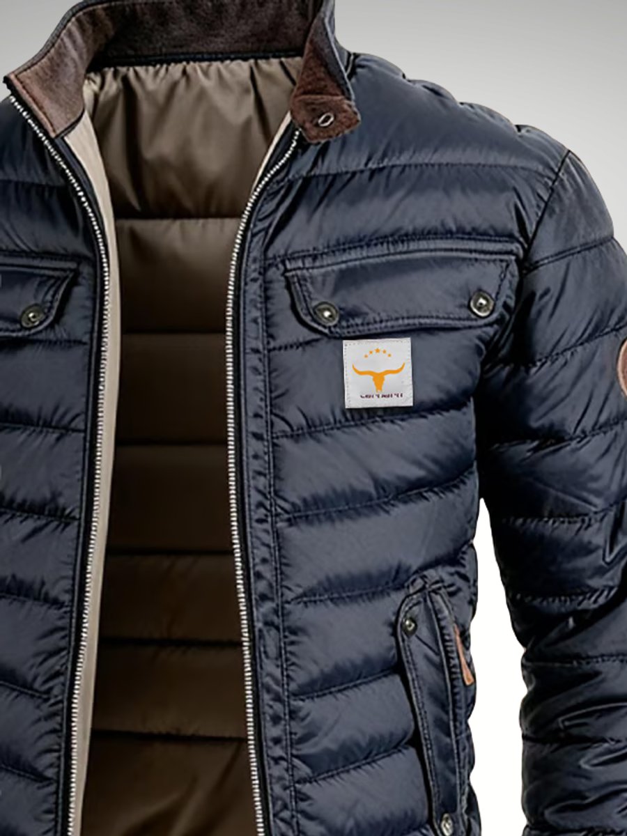 Men's Quilted Jacket Insulated Stand-Collar Puffer Bomber