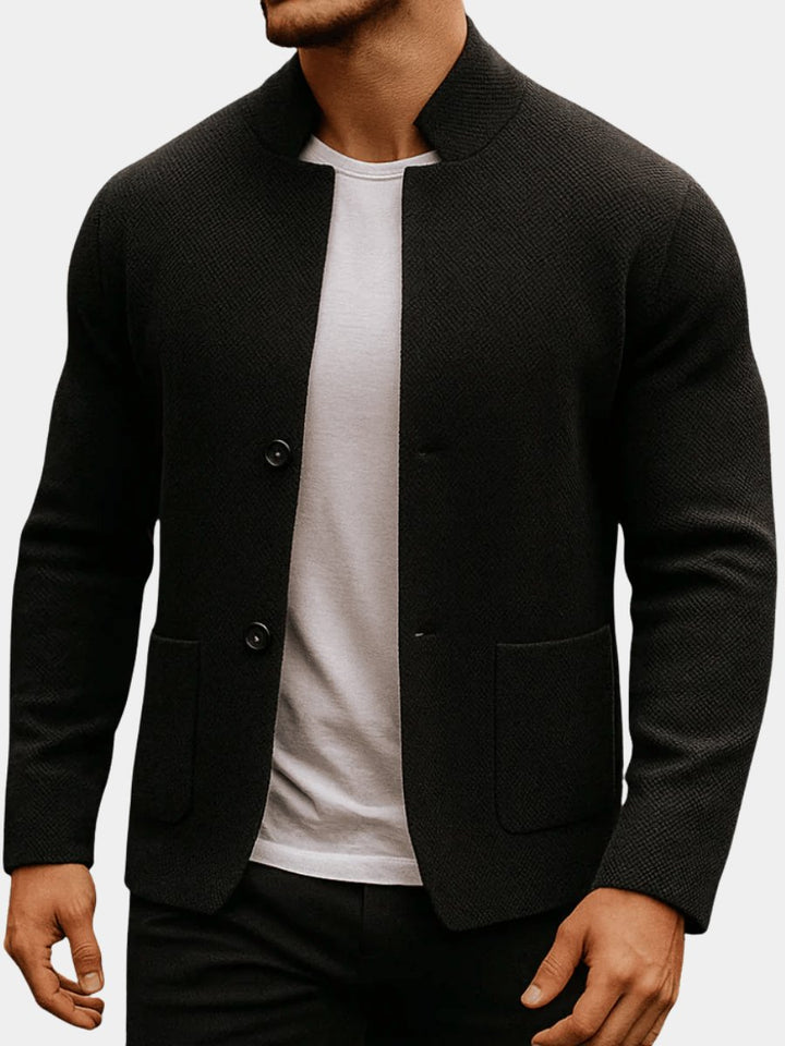 Men's Quilted Jacket Knit Texture Stand Collar Button-Up Blazer