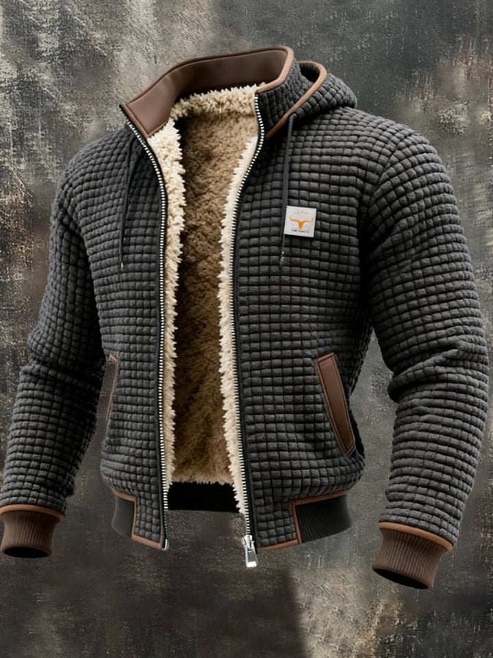 Men's Quilted Jacket Sherpa Lined Hooded Full-Zip Winter Coat - Gray