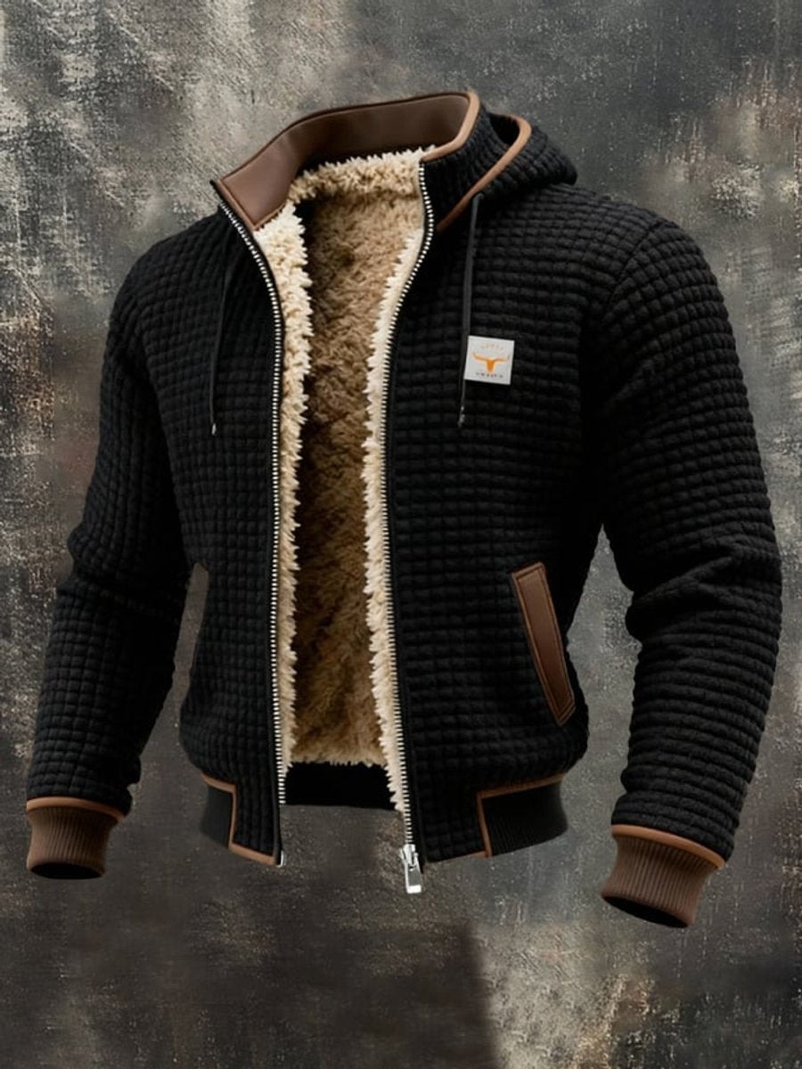 Men's Quilted Jacket Sherpa Lined Hooded Full-Zip Winter Coat - Black