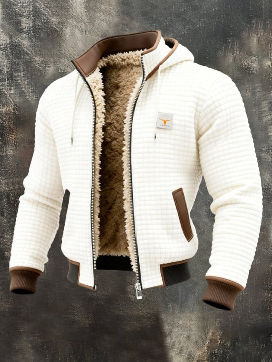 Men's Quilted Jacket Sherpa Lined Hooded Full-Zip Winter Coat - White