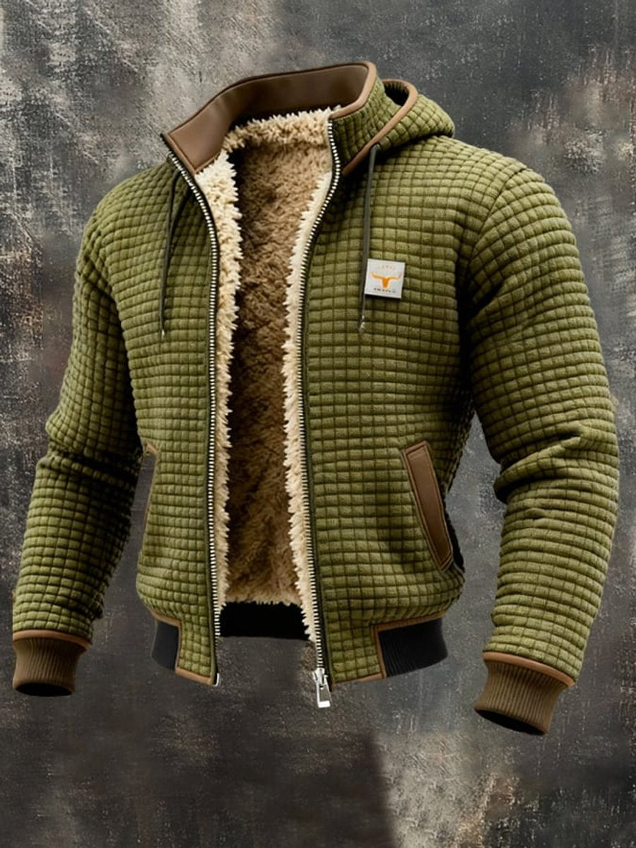 Men's Quilted Jacket Sherpa Lined Hooded Full-Zip Winter Coat - Olive Green
