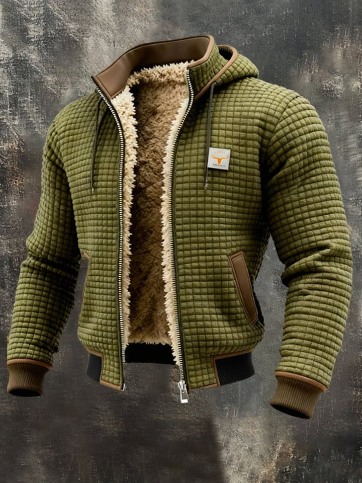 Men's Quilted Jacket Sherpa Lined Hooded Full-Zip Winter Coat - Olive Green