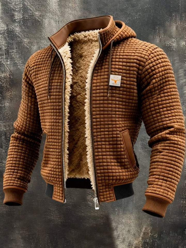 Men's Quilted Jacket Sherpa Lined Hooded Full-Zip Winter Coat - Brown