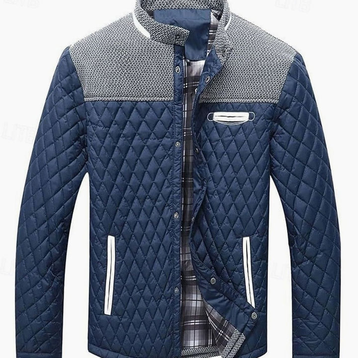 Men's Quilted Stand-Collar Button-Front Jacket - Navy Blue