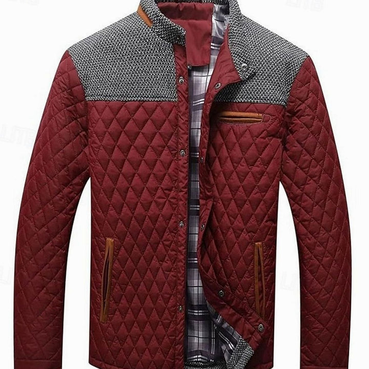 Men's Quilted Stand-Collar Button-Front Jacket - Wine Red