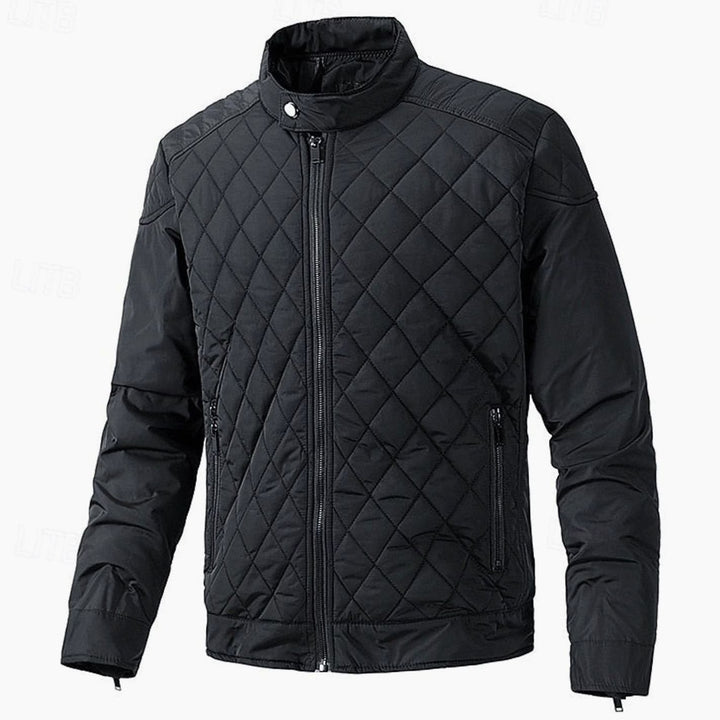Men's Quilted Stand-Collar Full-Zip Bomber Jacket - Black