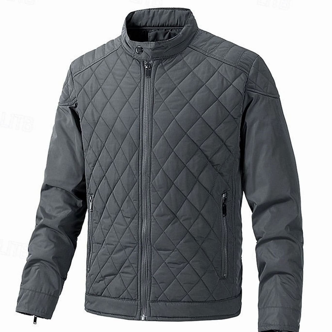 Men's Quilted Stand-Collar Full-Zip Bomber Jacket - Gray