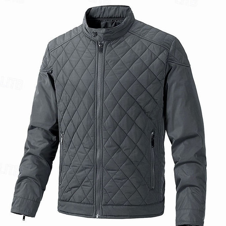 Men's Quilted Stand-Collar Full-Zip Bomber Jacket - Gray