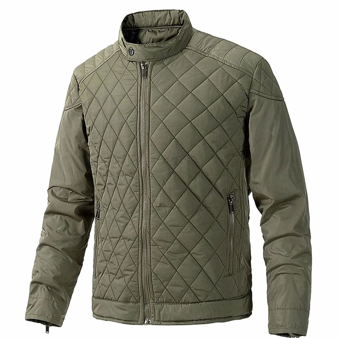 Men's Quilted Stand-Collar Full-Zip Bomber Jacket - Army Green