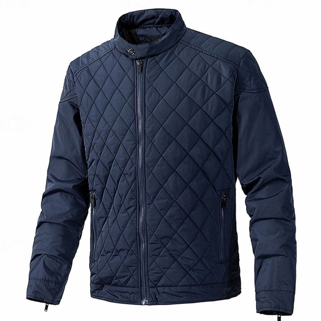 Men's Quilted Stand-Collar Full-Zip Bomber Jacket - Dark Blue