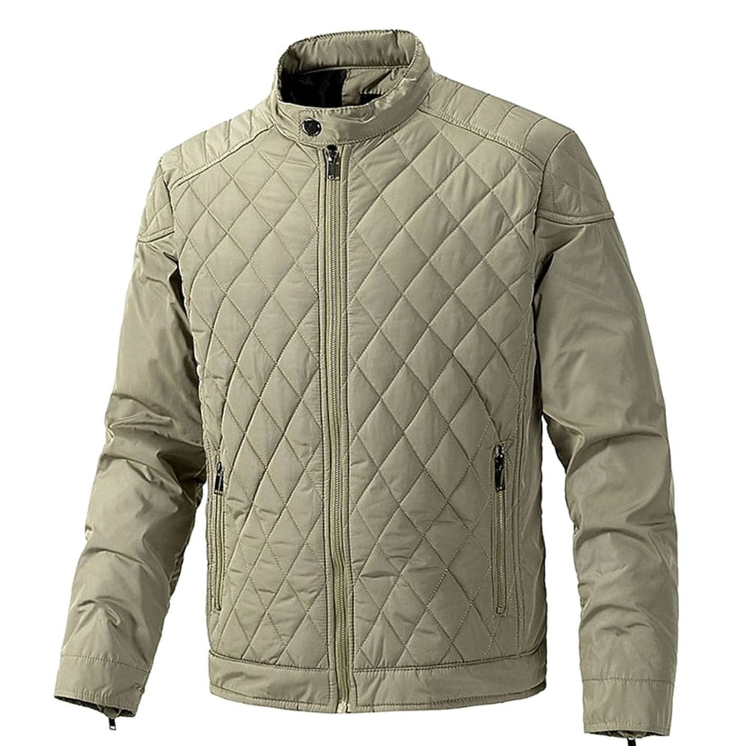 Men's Quilted Stand-Collar Full-Zip Bomber Jacket - Khaki