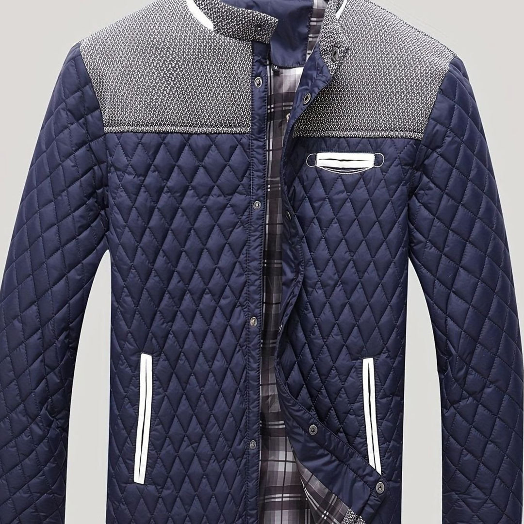 Men's Quilted Stand-Collar Insulated Jacket - Navy
